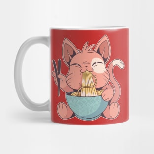 Cat eating ramen noodles Mug